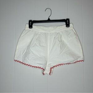 Free People White Flowy Shorts with Pink Rickrack Trim S Summer Babydoll Beach